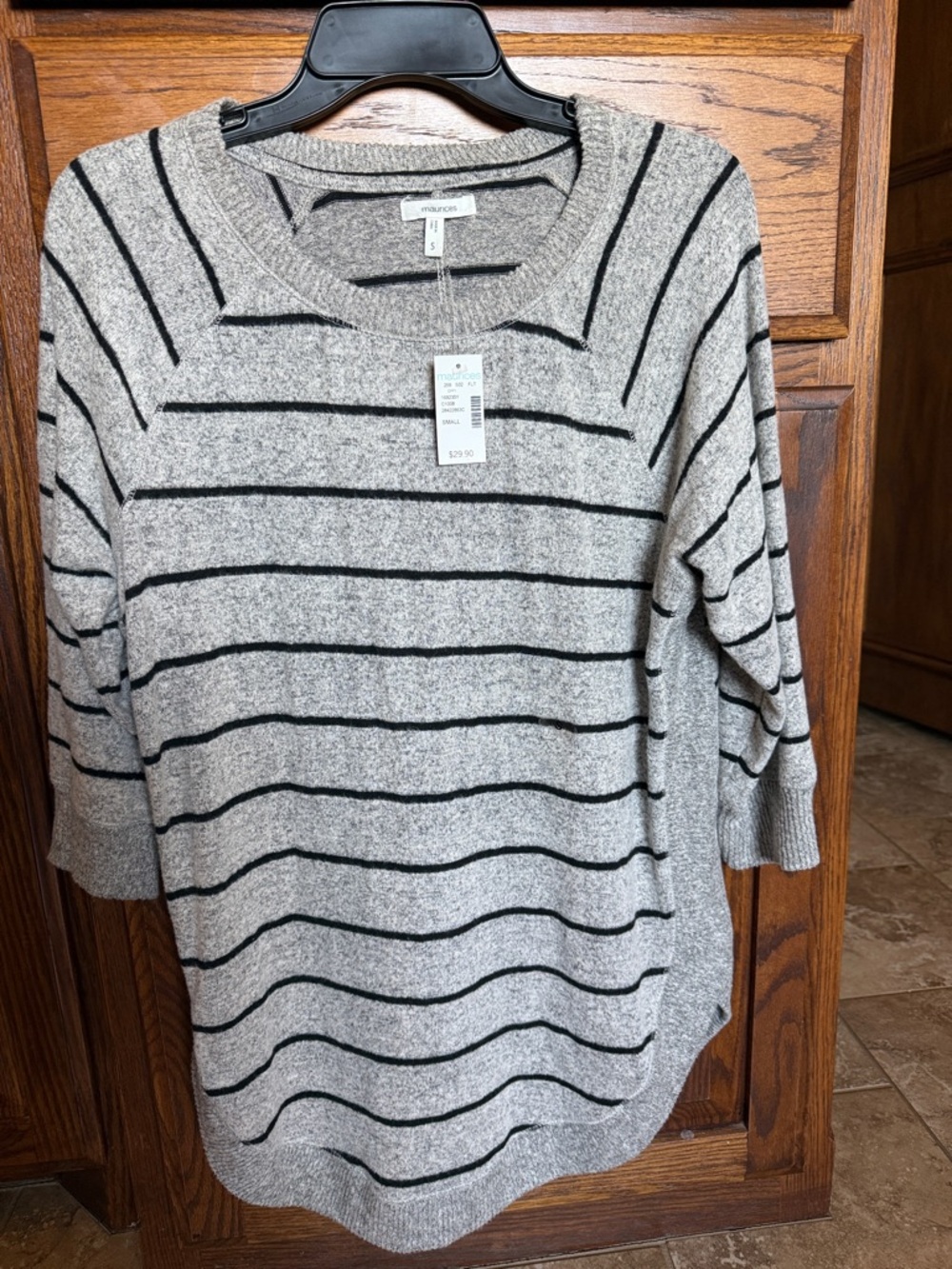 Maurices Gray and Black Striped Crew Neck Sweater